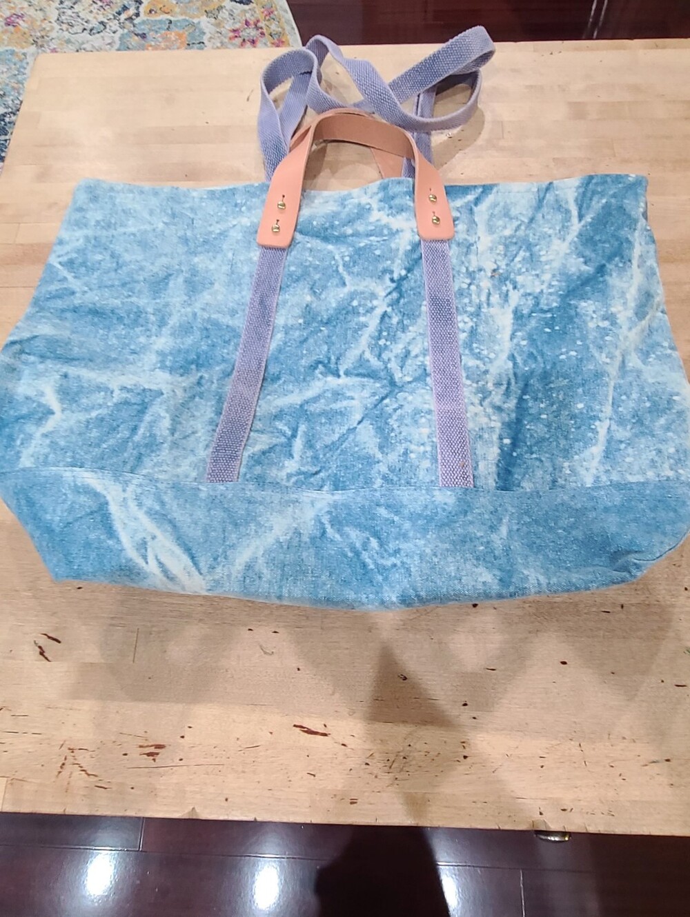 Immodest Cotton Large East West Zippered Tote Acid Wash Denim - Picture 4 of 16